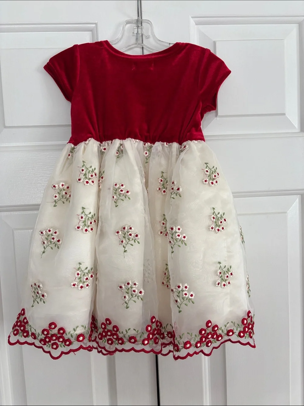 Blueberi Boulevard Girls' Red Velvet & Ivory Embroidered Holiday Dress Size 2T